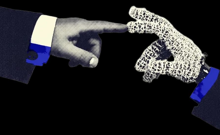 Mensch und KI reichen sich die Hand