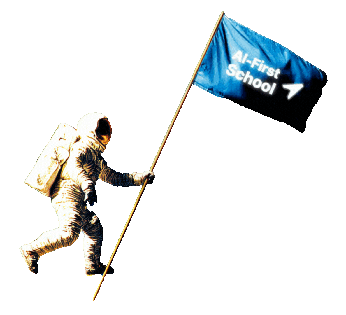 Astronaut mit AI-First School Flagge